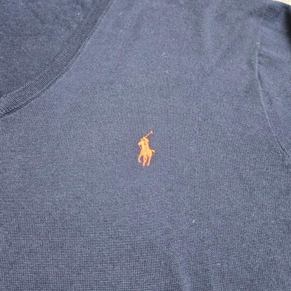 Polo Ralph Lauren Sweater Men XXL Navy Blue V-Neck Cotton Pony Logo - Picture 3 of 8